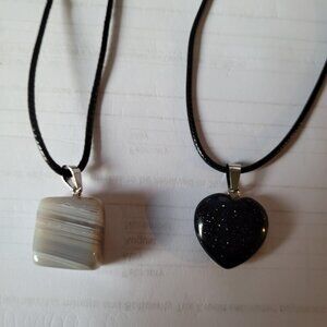 Smoked Gray Gemstone Pendant and Heart Shape Blue Sparkle Pendant